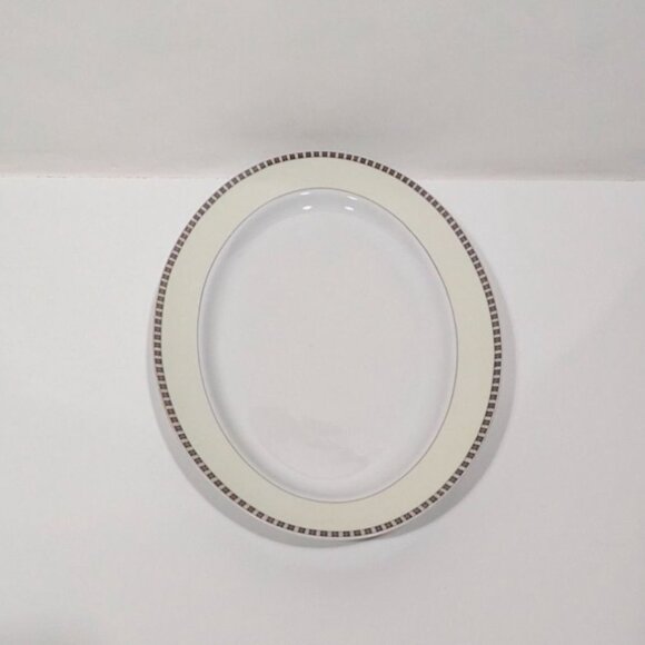 Noritake Lafayette Oval Platter White Beige Black Trim Japan - Picture 12 of 16